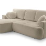 Narożnik z funkcją spania VELANO ciemny beż z pojemnikiem L-kształtny