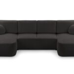 Narożnik z funkcją spania VELANO U czarny z pojemnikiem U-kształtny