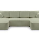 Narożnik z funkcją spania VELANO U miętowy z pojemnikiem U-kształtny