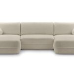 Narożnik z funkcją spania ROVIGO U beżowy z pojemnikiem U-kształtny