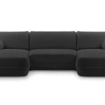 Narożnik z funkcją spania ROVIGO U czarny z pojemnikiem U-kształtny