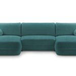 Narożnik z funkcją spania ROVIGO U turkusowy z pojemnikiem U-kształtny