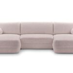 Narożnik z funkcją spania ROVIGO U różowy z pojemnikiem U-kształtny