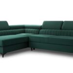 Narożnik z funkcją spania LAREDO ciemnozielony z pojemnikiem L-kształtny