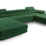 Narożnik z funkcją spania BELLUNOK U MINI ciemnozielony z pojemnikiem U-kształtny