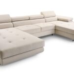 Narożnik z funkcją spania BELLUNOK U MINI beżowy z pojemnikiem U-kształtny