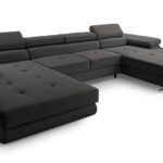 Narożnik z funkcją spania BELLUNOK U MINI ciemnoszary z pojemnikiem U-kształtny