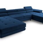 Narożnik z funkcją spania BELLUNOK U MINI ciemnoniebieski z pojemnikiem U-kształtny