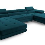 Narożnik z funkcją spania BELLUNOK U MINI turkusowy z pojemnikiem U-kształtny