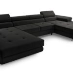 Narożnik z funkcją spania BELLUNOK U MINI czarny z pojemnikiem U-kształtny