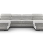 Narożnik z funkcją spania BELLUNOP U MINI jasnoszary z pojemnikiem U-kształtny