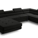 Narożnik z funkcją spania BELLUNO XL czarny z pojemnikiem U-kształtny