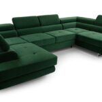 Narożnik z funkcją spania BELLUNO U ciemnozielony z pojemnikiem U-kształtny