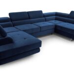 Narożnik z funkcją spania BELLUNO U ciemnoniebieski z pojemnikiem U-kształtny