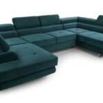 Narożnik z funkcją spania BELLUNO U turkusowy z pojemnikiem U-kształtny