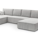 Narożnik z funkcją spania LAGUNA U jasnoszary z pojemnikiem U-kształtny