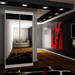 Szafa przesuwna SENSO 32 100 cm ze wstawkami dekoracyjnymi szklanymi i dwoma lustrami