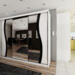 Szafa przesuwna SENSO 9 250 cm ze wstawkami dekoracyjnymi szklanymi i trzema lustrami, dwie fale