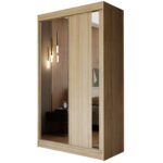 Szafa dwudrzwiowa ARLENA 120 PLUS z dwiema szufladami, lustrem i pionową wstawką lustrzaną dąb sonoma