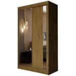 Szafa przesuwna ARLENA 120 PLUS z dwiema szufladami, lustrem i pionową wstawką lustrzaną dąb artisan