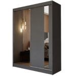 Szafa przesuwna ARLENA 160 z lustrem i pionową wstawką lustrzaną grafitowy szary