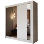 Szafa przesuwna ARLENA 200 PLUS z czteroma szufladami, lustrem i pionową wstawką lustrzaną biały