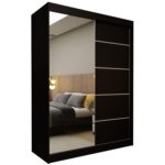 Szafa przesuwna MELIORA 150 z lustrem i listwami dekoracyjnymi czarny