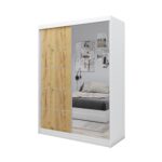 Szafa przesuwna MELIORA 160 z lustrem i listwami dekoracyjnymi biały