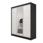 Szafa przesuwna MELIORA 180 z dwiema szufladami, lustrem i listwami dekoracyjnymi czarny