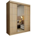 Szafa przesuwna MELIORA 180 z dwiema szufladami, lustrem i listwami dekoracyjnymi dąb sonoma