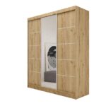 Szafa przesuwna MELIORA 180 z dwiema szufladami, lustrem i listwami dekoracyjnymi dąb artisan