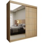 Szafa przesuwna MELIORA 200 z lustrem i listwami dekoracyjnymi dąb sonoma
