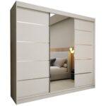 Szafa przesuwna MELIORA 240 z lustrem i listwami dekoracyjnymi biały