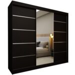 Szafa przesuwna MELIORA 240 z lustrem i listwami dekoracyjnymi czarny