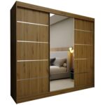 Szafa przesuwna MELIORA 240 z lustrem i listwami dekoracyjnymi dąb artisan