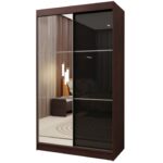 Szafa przesuwna SERENA 120 PLUS z dwiema szufladami, panelem szklanym i listwami dekoracyjnymi wenge