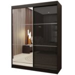 Szafa przesuwna SERENA 160 z panelem szklanym i listwami dekoracyjnymi czarny