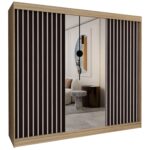 Szafa przesuwna ALMIRA 240 z lustrem i lamelami dąb sonoma
