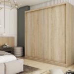 Szafa przesuwna ORNELLA 200 PLUS z czteroma szufladami minimalistyczna dąb sonoma