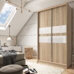 Szafa przesuwna EVANORA 120 z dwoma dekoracyjnymi panelami szklanymi dąb sonoma