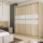 Szafa przesuwna EVANORA 200 z dwoma dekoracyjnymi panelami szklanymi dąb sonoma