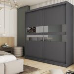 Szafa przesuwna EVANORA 200 z dwoma dekoracyjnymi panelami szklanymi grafitowy szary