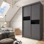 Szafa przesuwna ISADORA 120 PLUS z dwiema szufladami, dekoracyjnymi panelami szklanymi grafitowy szary