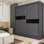 Szafa przesuwna ISADORA 200 z dekoracyjnymi panelami szklanymi grafitowy szary