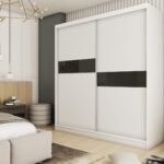 Szafa przesuwna ISADORA 200 PLUS z czteroma szufladami, dekoracyjnymi panelami szklanymi biały