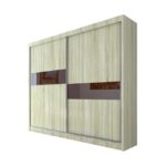 Szafa przesuwna ISADORA 200 PLUS z czteroma szufladami, dekoracyjnymi panelami szklanymi dąb sonoma