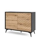 Komoda jednodrzwiowa ARTE z trzema szufladami 104 cm czarny jodełka