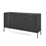 Komoda trzydrzwiowa ORT z trzema szufladami 154 cm ryflowany front czarny