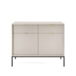 Komoda dwudrzwiowa ORT z trzema szufladami 104 cm ryflowany front kaszmir