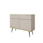 Komoda dwudrzwiowa CARO z dwiema szufladami 107 cm ryflowany front, beż, złoty